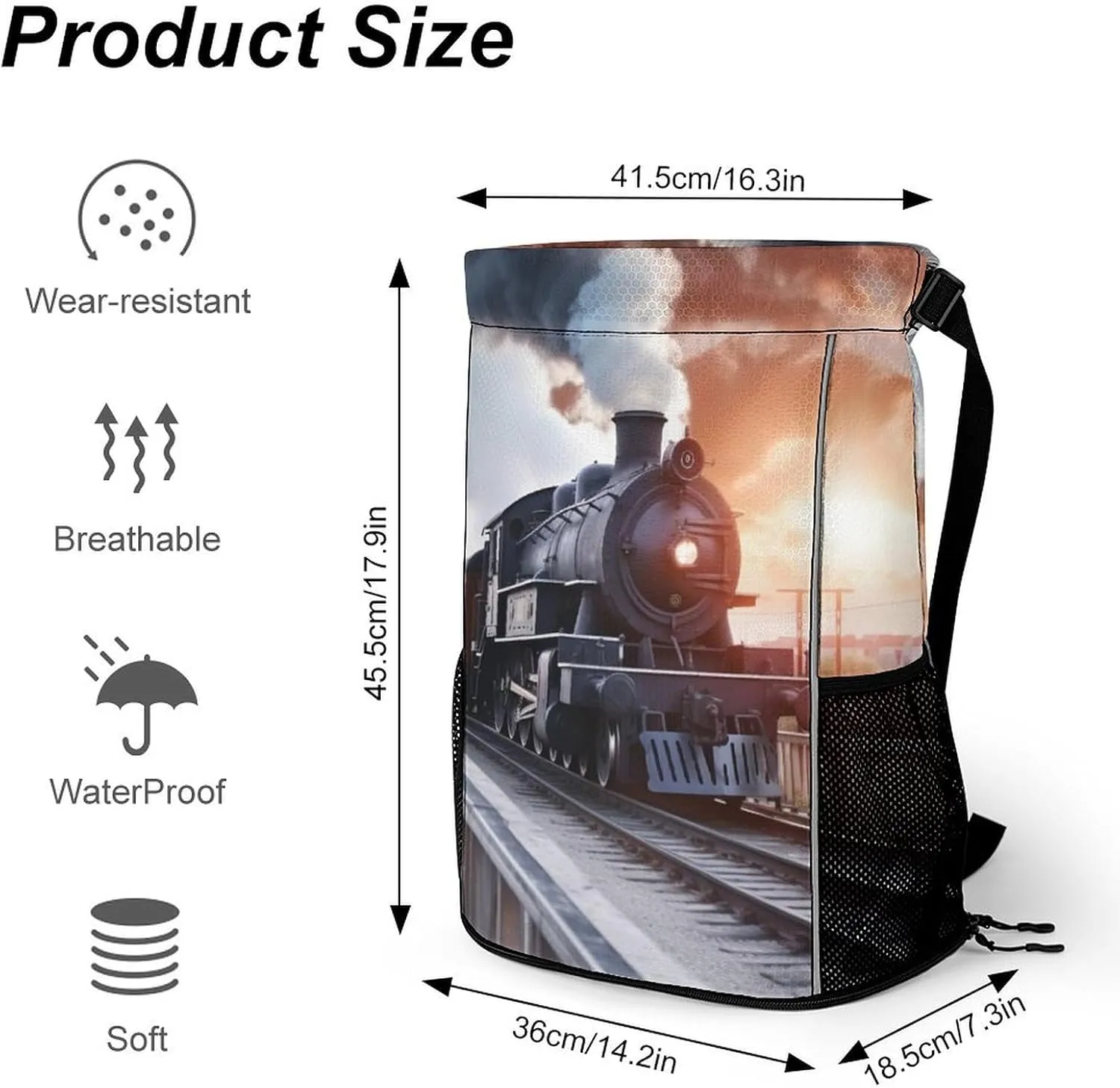Gym Bag for Women Men Steam Train Depart SunsetTravel Duffel Bag Large Capacity Sports Drawstring Backpack, 45.5x41.5x36cm, Style-5, JJ0529240