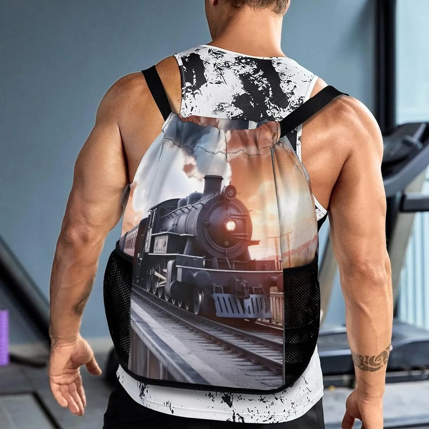 Gym Bag for Women Men Steam Train Depart SunsetTravel Duffel Bag Large Capacity Sports Drawstring Backpack, 45.5x41.5x36cm, Style-5, JJ0529240