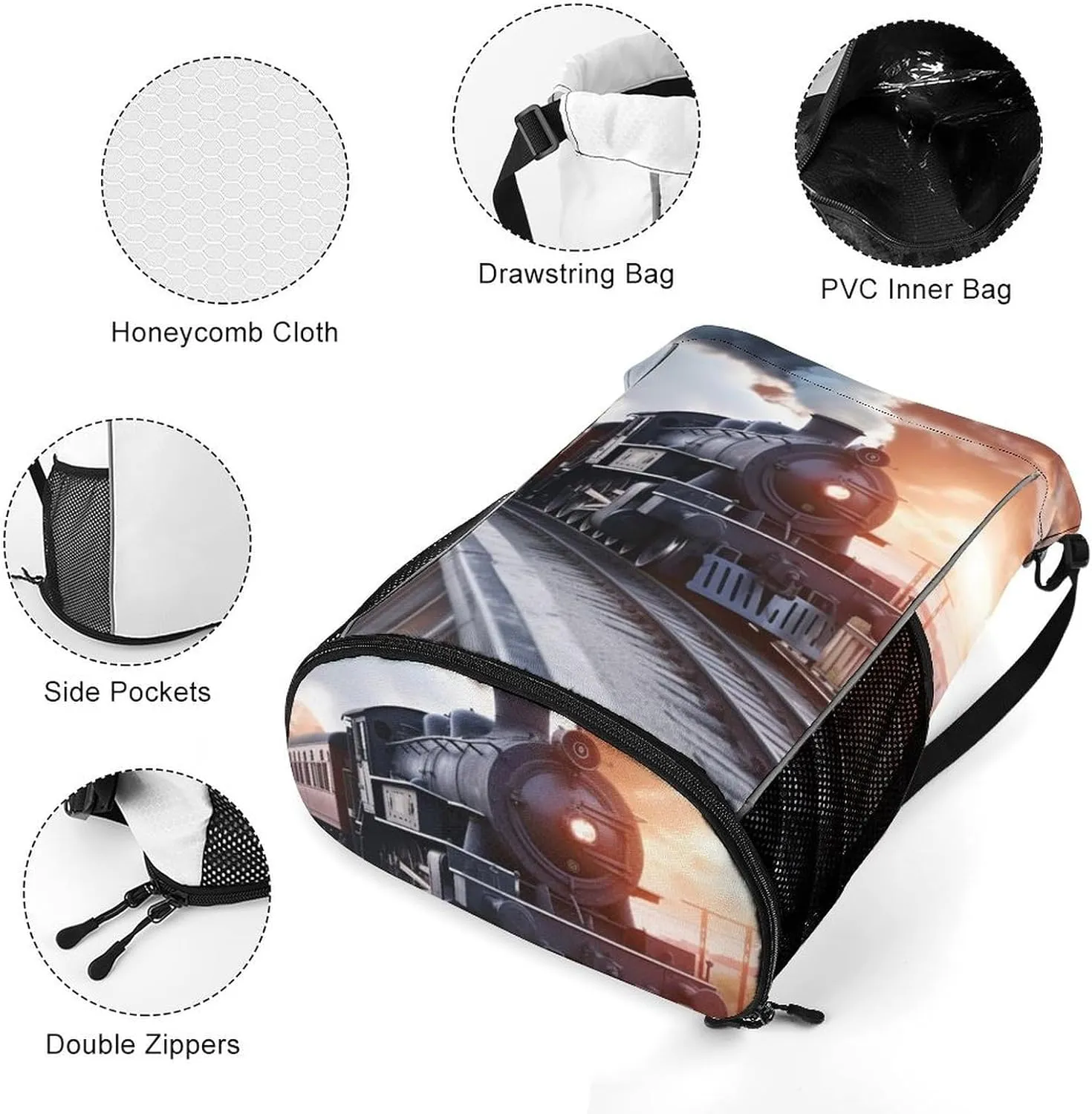 Gym Bag for Women Men Steam Train Depart SunsetTravel Duffel Bag Large Capacity Sports Drawstring Backpack, 45.5x41.5x36cm, Style-5, JJ0529240