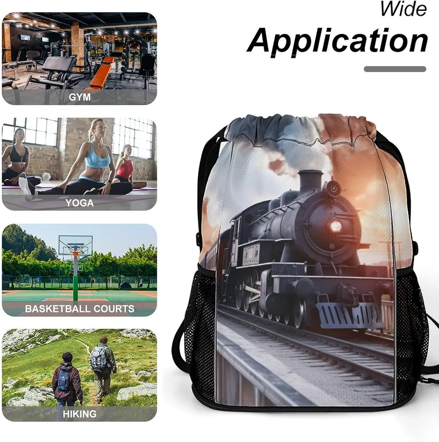 Gym Bag for Women Men Steam Train Depart SunsetTravel Duffel Bag Large Capacity Sports Drawstring Backpack, 45.5x41.5x36cm, Style-5, JJ0529240