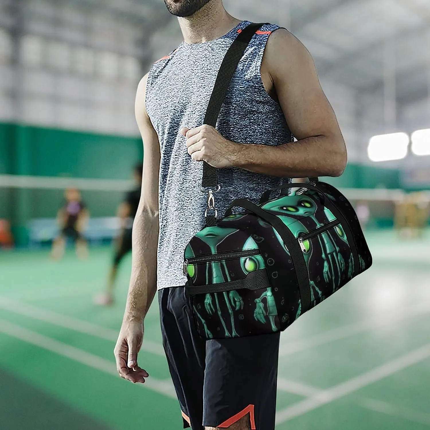 Gym Bags for Men Women Aliens Duffle Bag Travel Overnight Bag with Shoe Compartment Tote Bags