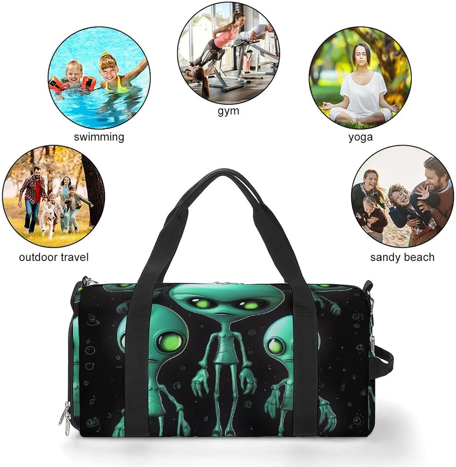 Gym Bags for Men Women Aliens Duffle Bag Travel Overnight Bag with Shoe Compartment Tote Bags