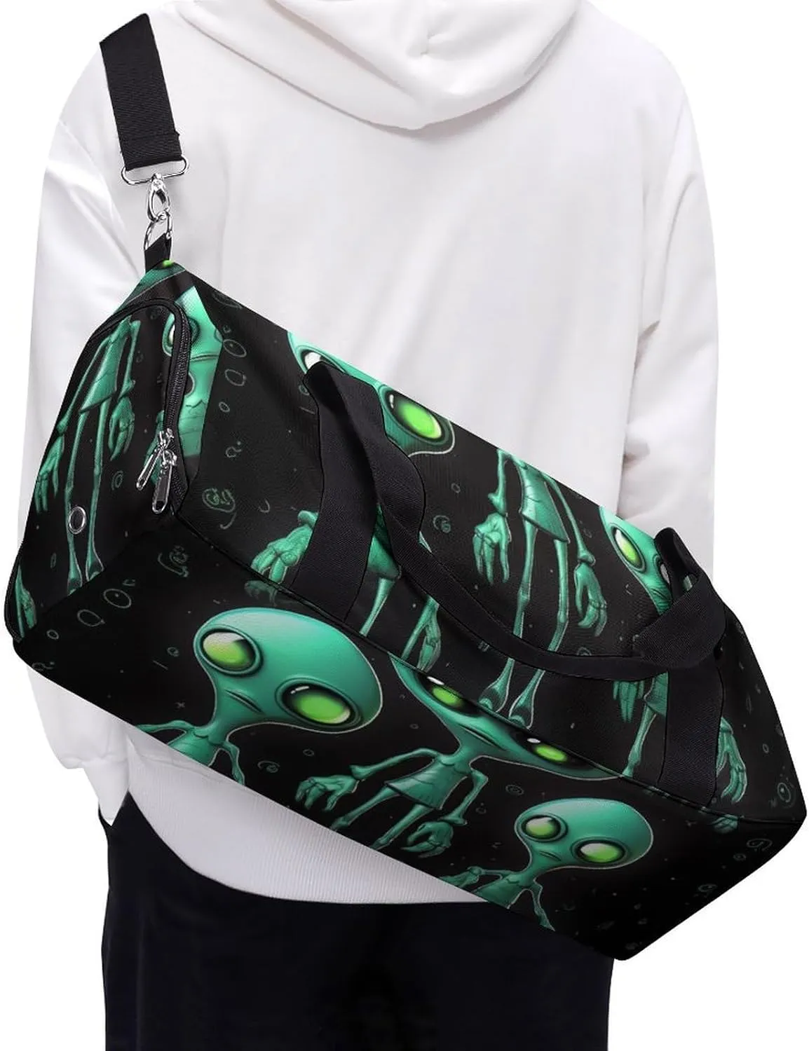 Gym Bags for Men Women Aliens Duffle Bag Travel Overnight Bag with Shoe Compartment Tote Bags