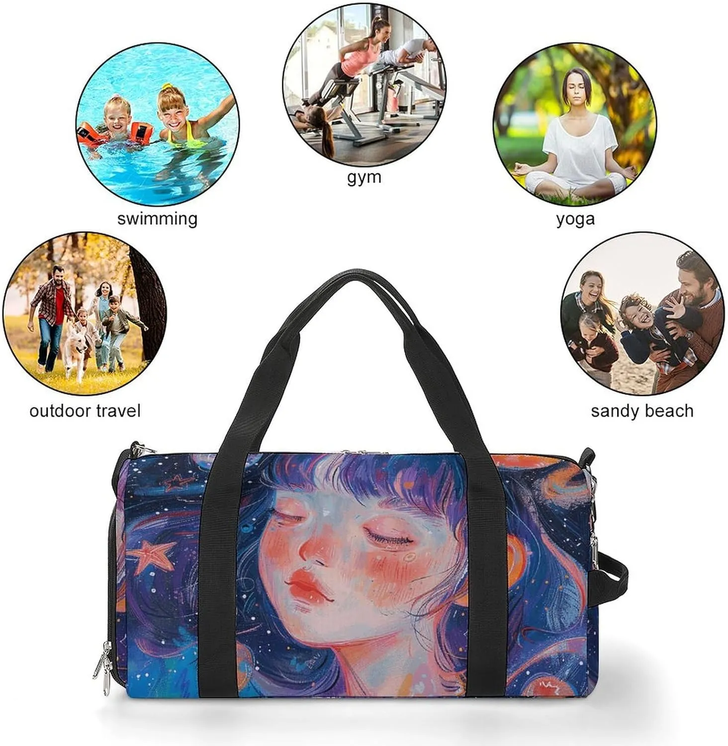Gym Bags for Men Women Art Style Fantasy Duffle Bag Travel Overnight Bag with Shoe Compartment Tote Bags
