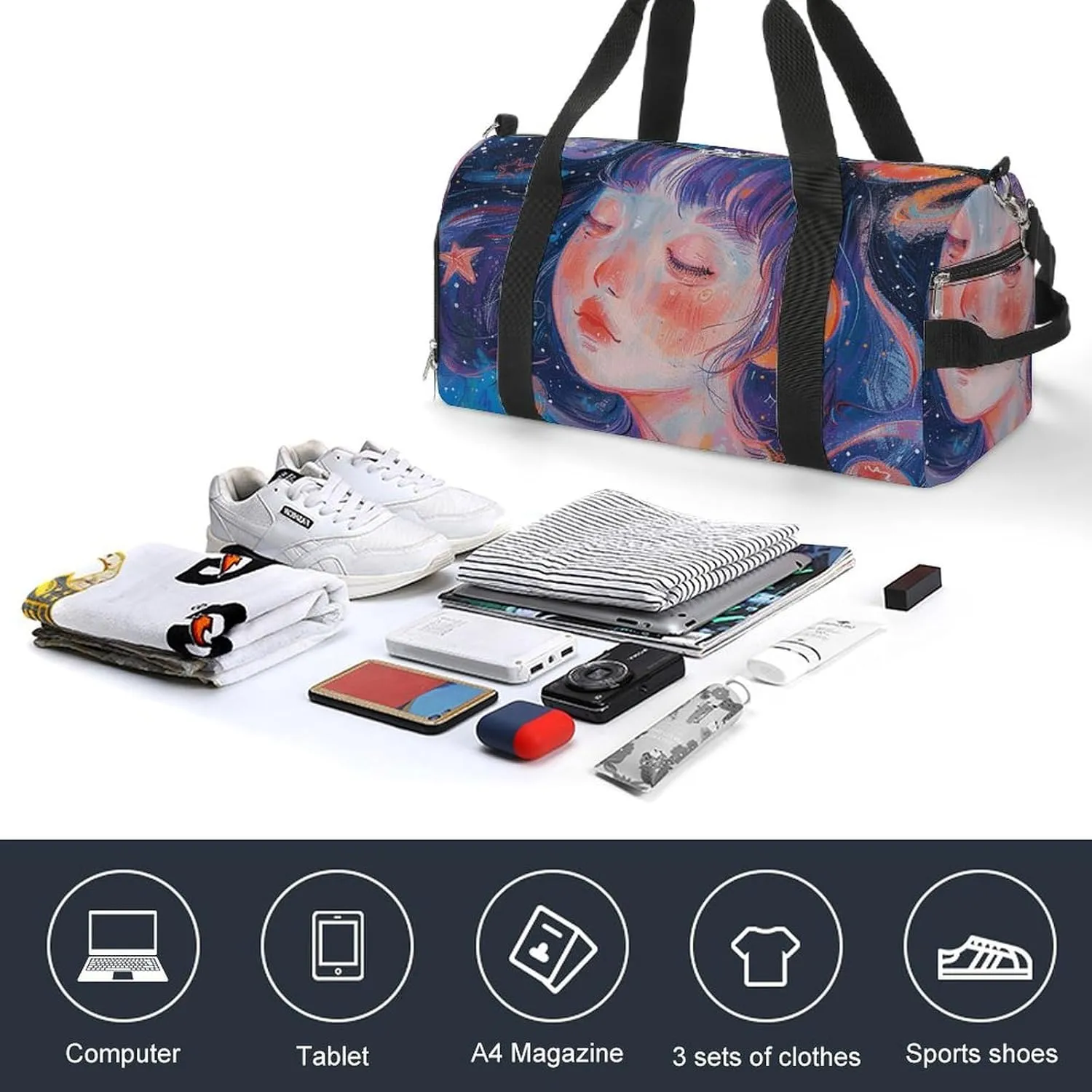 Gym Bags for Men Women Art Style Fantasy Duffle Bag Travel Overnight Bag with Shoe Compartment Tote Bags