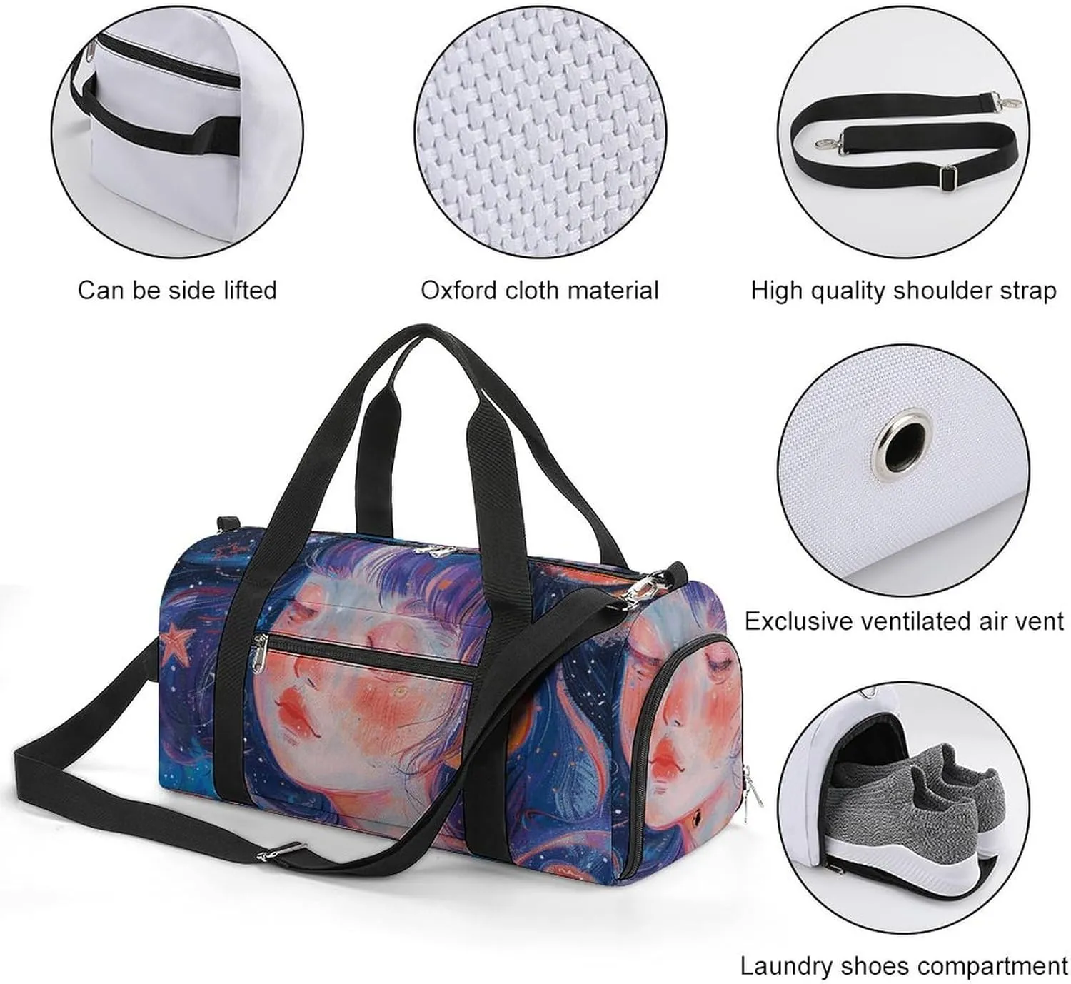 Gym Bags for Men Women Art Style Fantasy Duffle Bag Travel Overnight Bag with Shoe Compartment Tote Bags