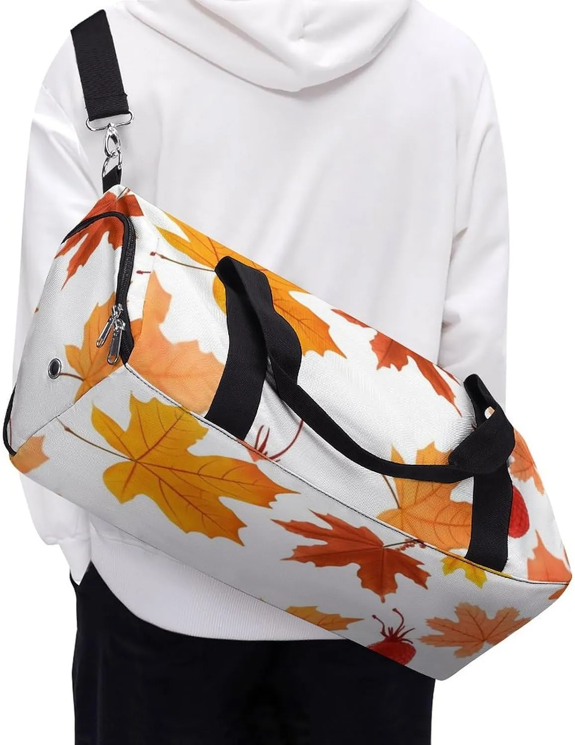 Gym Bags for Men Women Autumn Maple Leaves Duffle Bag Travel Overnight Bag with Shoe Compartment Tote Bags