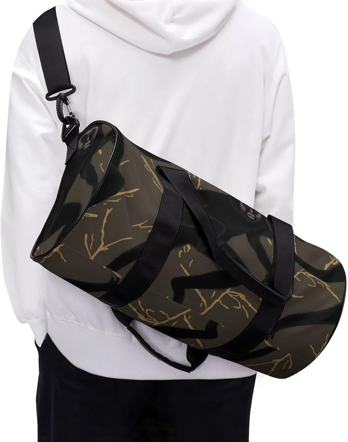 Gym Bags for Men Women Black Gibbon Monkey Duffle Bag Travel Overnight Bag with Shoe Compartment Tote Bags