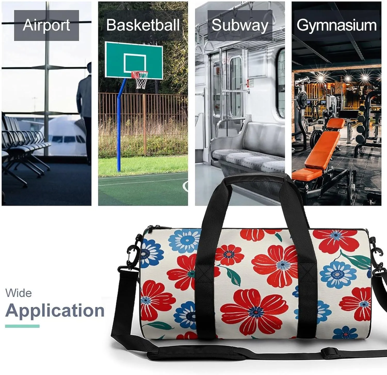 Gym Bags for Men Women Floral Pattern Duffle Bag Travel Overnight Bag with Shoe Compartment Tote Bags