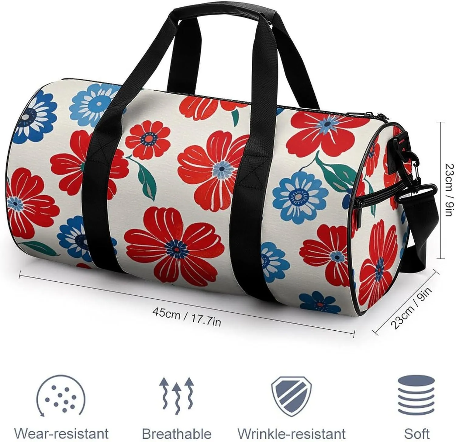 Gym Bags for Men Women Floral Pattern Duffle Bag Travel Overnight Bag with Shoe Compartment Tote Bags