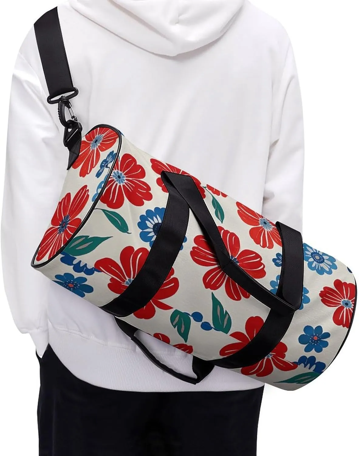 Gym Bags for Men Women Floral Pattern Duffle Bag Travel Overnight Bag with Shoe Compartment Tote Bags