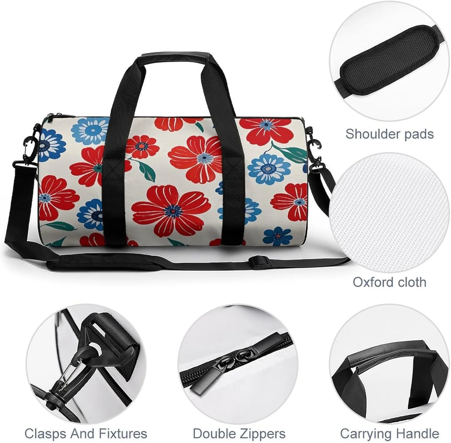 Gym Bags for Men Women Floral Pattern Duffle Bag Travel Overnight Bag with Shoe Compartment Tote Bags