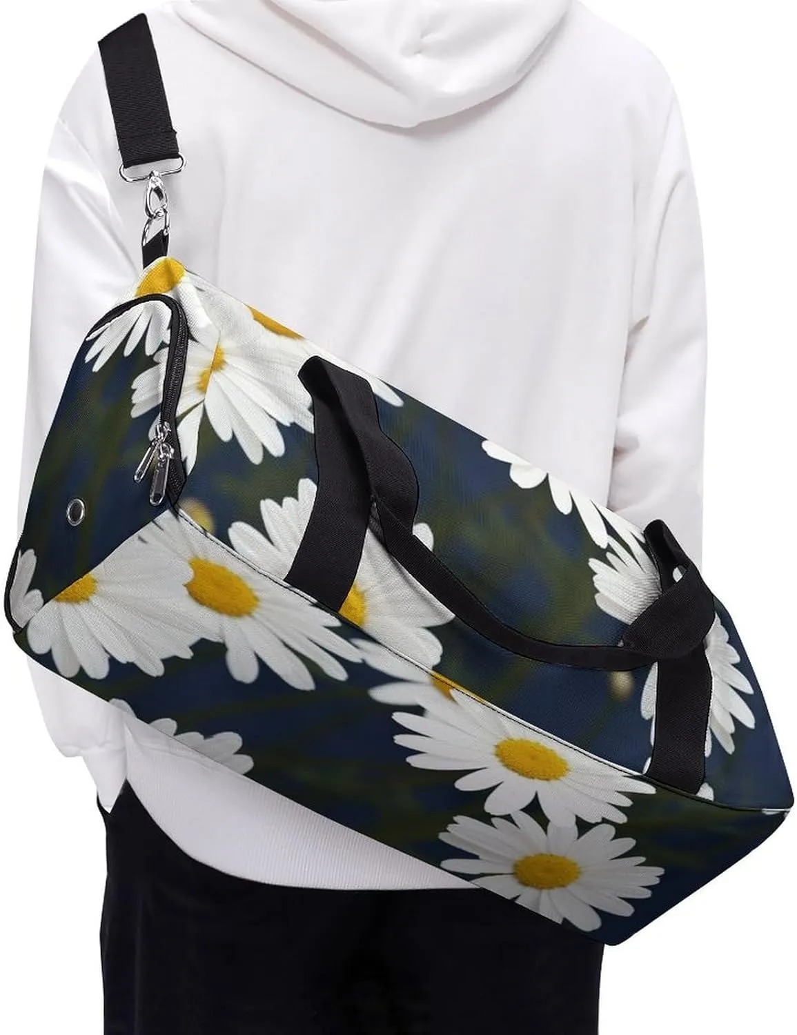 Gym Bags for Men Women Flowers Daisy Duffle Bag Travel Overnight Bag with Shoe Compartment Tote Bags