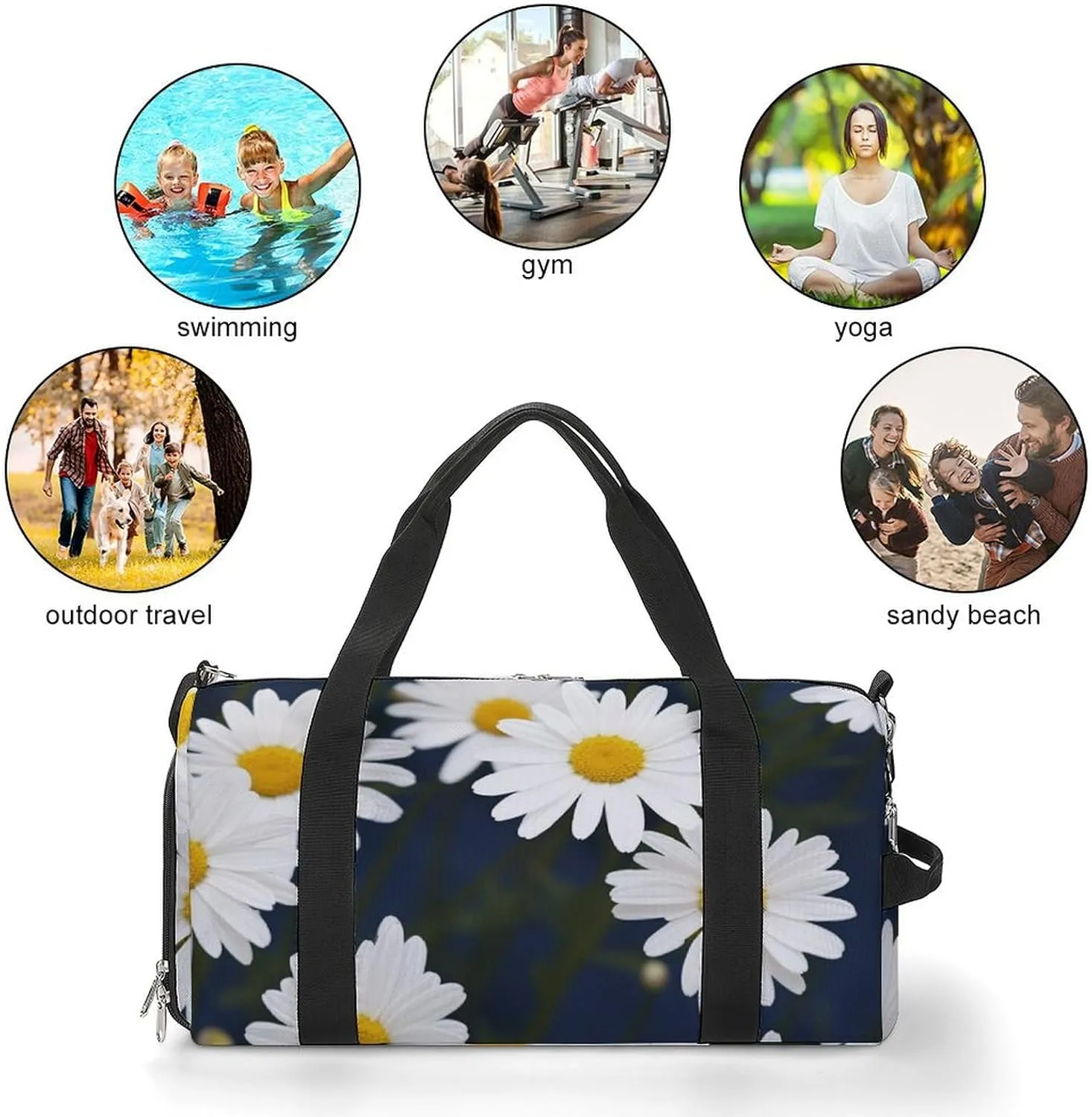 Gym Bags for Men Women Flowers Daisy Duffle Bag Travel Overnight Bag with Shoe Compartment Tote Bags