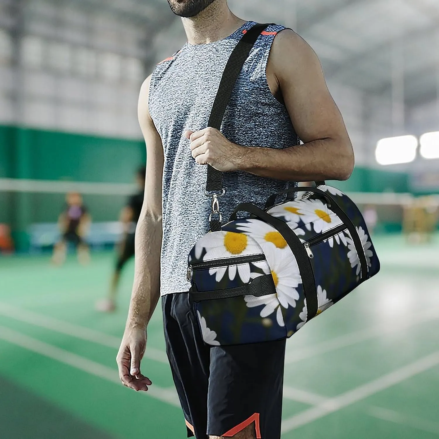 Gym Bags for Men Women Flowers Daisy Duffle Bag Travel Overnight Bag with Shoe Compartment Tote Bags