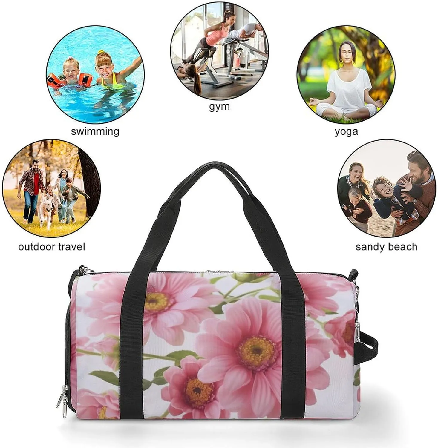 Gym Bags for Men Women Flowers Duffle Bag Travel Overnight Bag with Shoe Compartment Tote Bags
