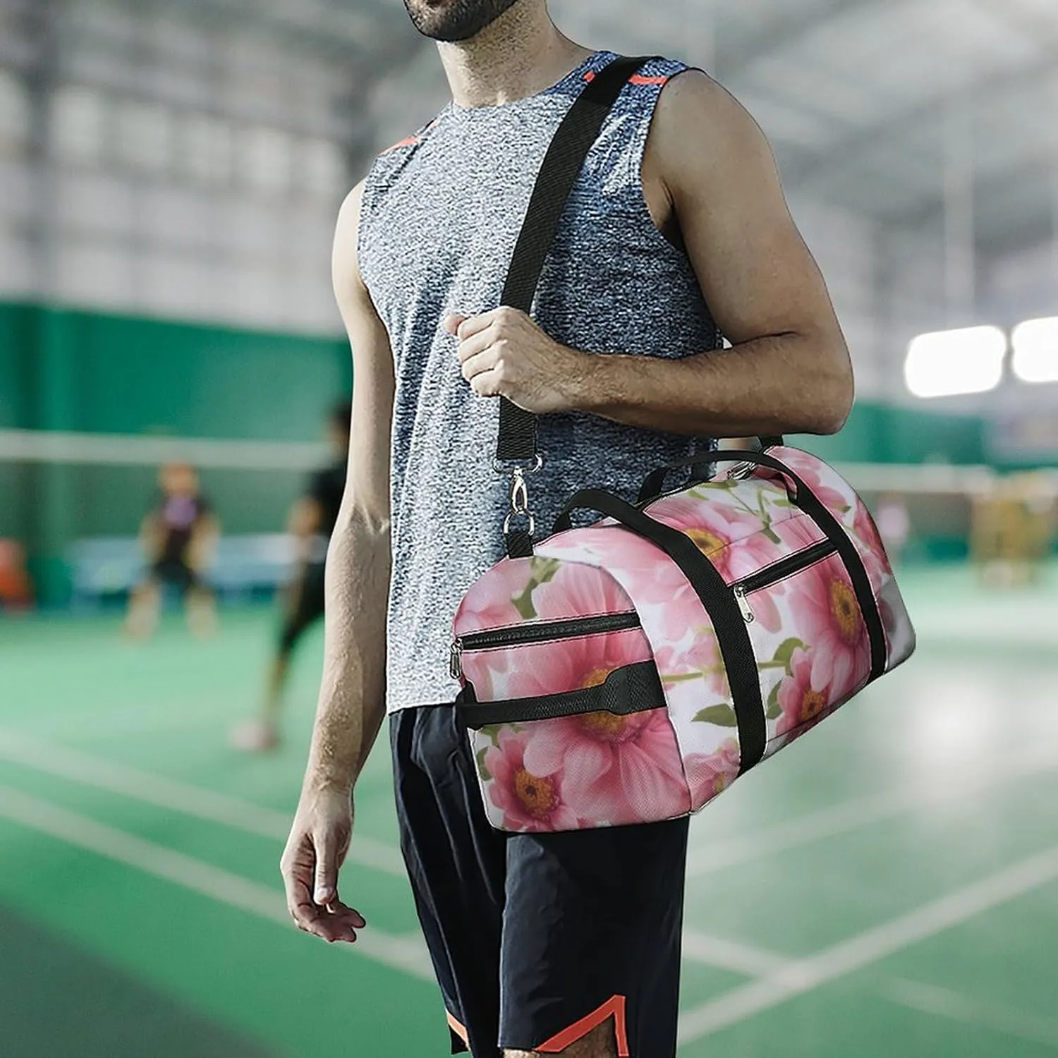 Gym Bags for Men Women Flowers Duffle Bag Travel Overnight Bag with Shoe Compartment Tote Bags