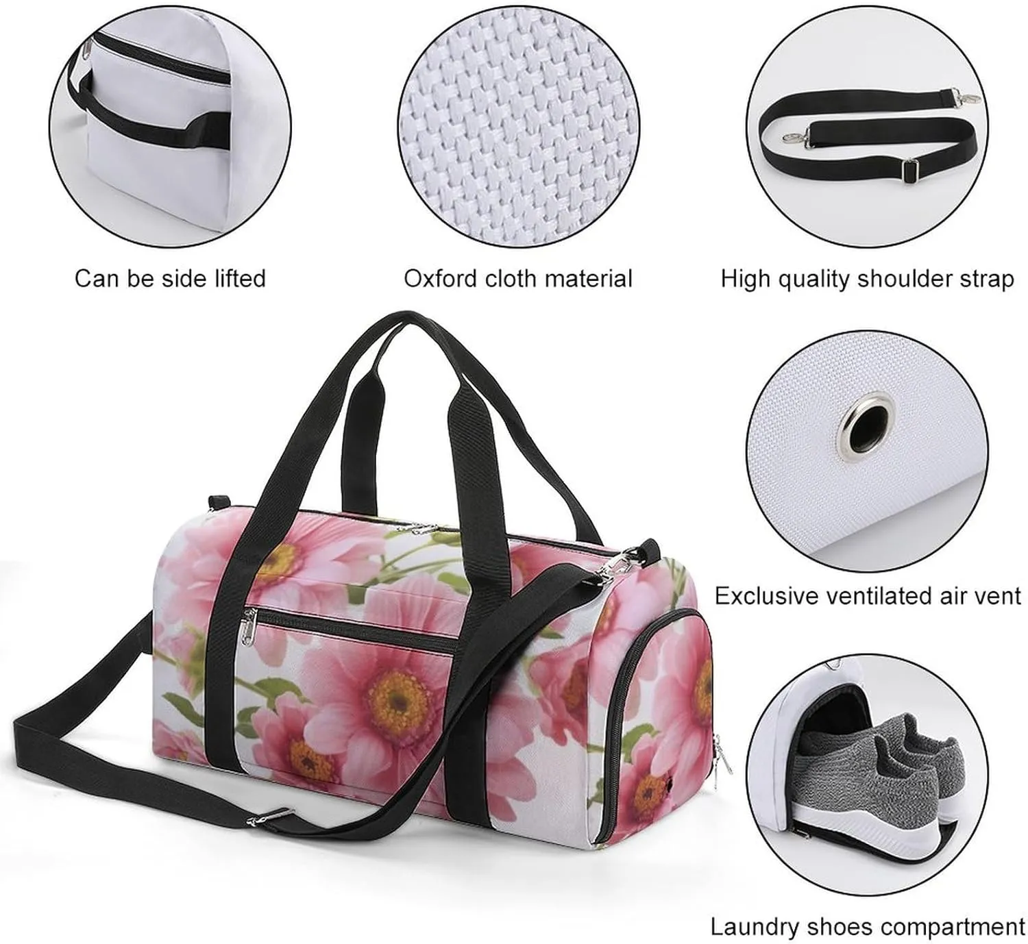 Gym Bags for Men Women Flowers Duffle Bag Travel Overnight Bag with Shoe Compartment Tote Bags