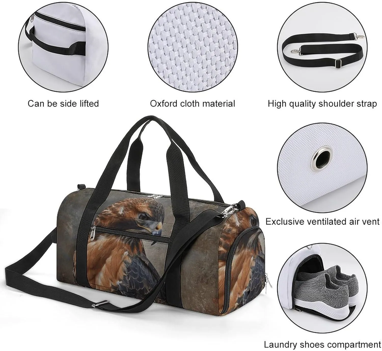 Gym Bags for Men Women Fur And Feathers Duffle Bag Travel Overnight Bag with Shoe Compartment Tote Bags