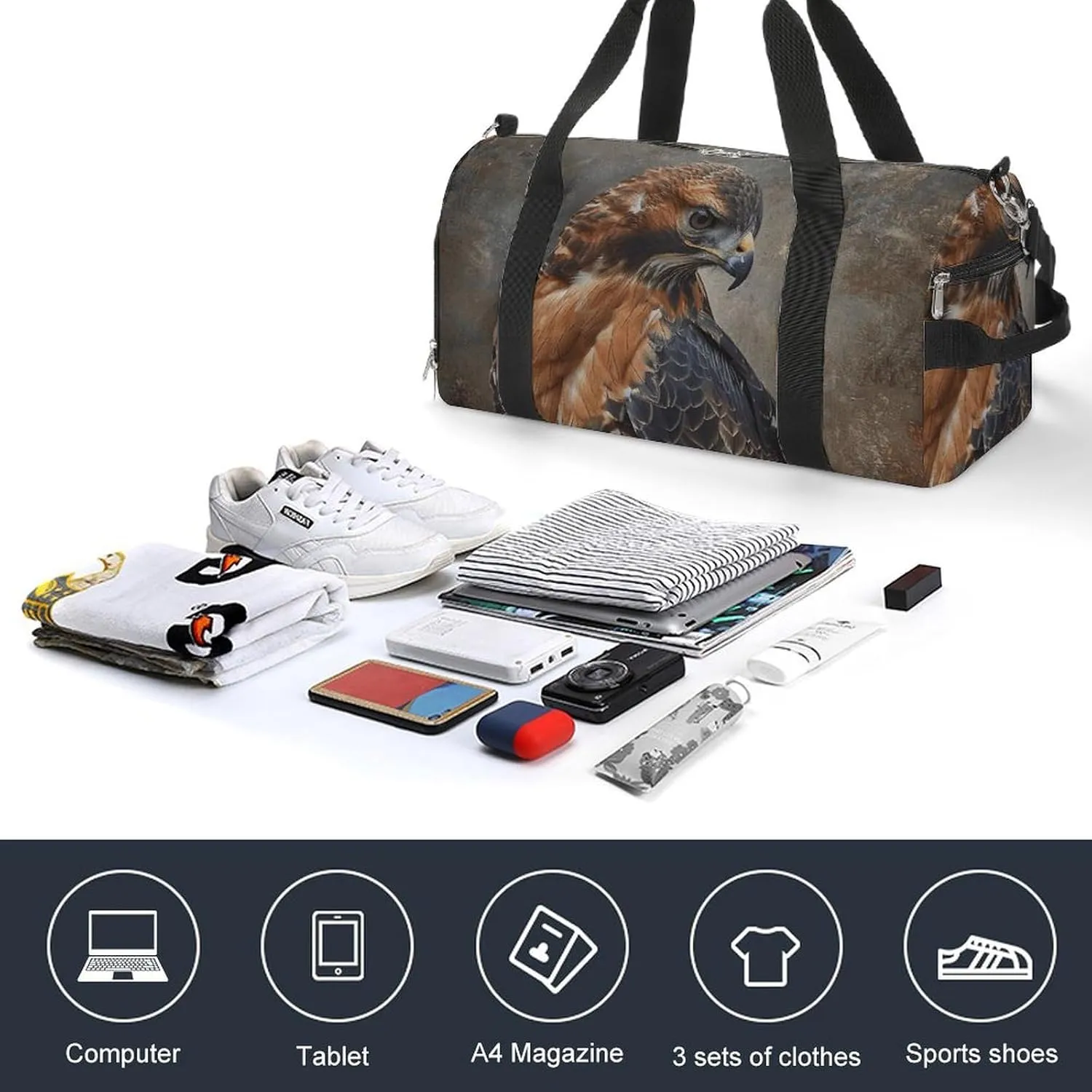 Gym Bags for Men Women Fur And Feathers Duffle Bag Travel Overnight Bag with Shoe Compartment Tote Bags