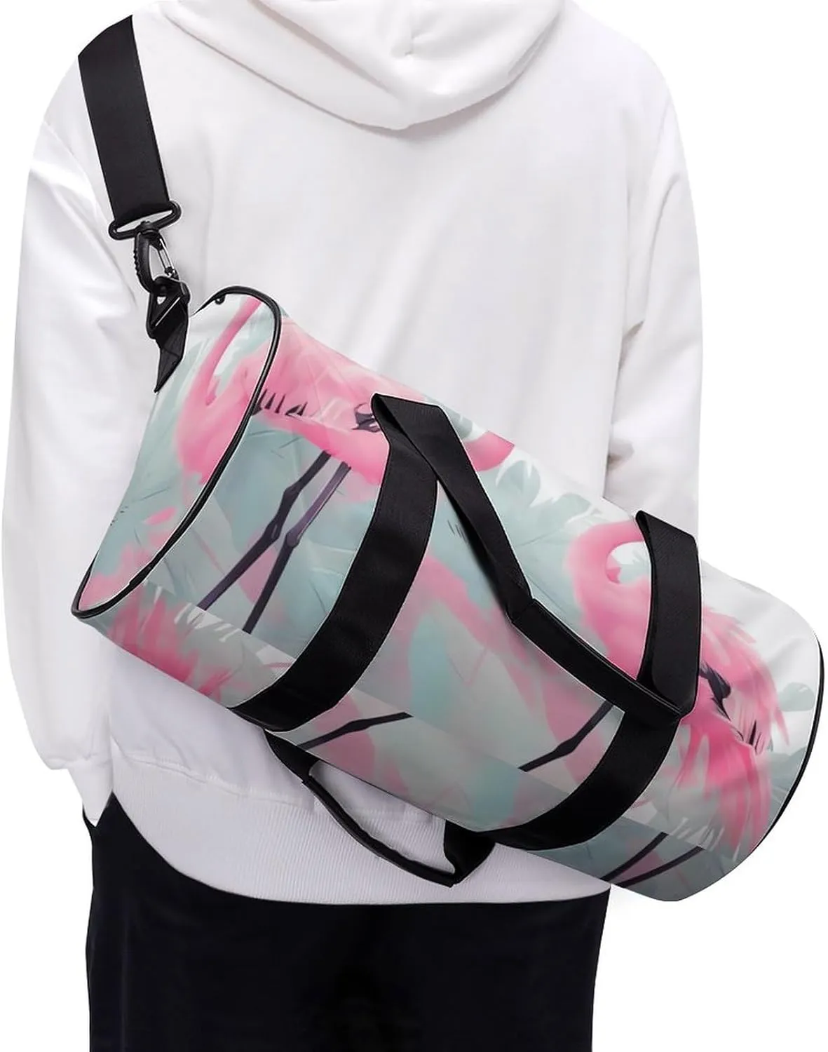 Gym Bags for Men Women Love Flamingo Duffle Bag Travel Overnight Bag with Shoe Compartment Tote Bags