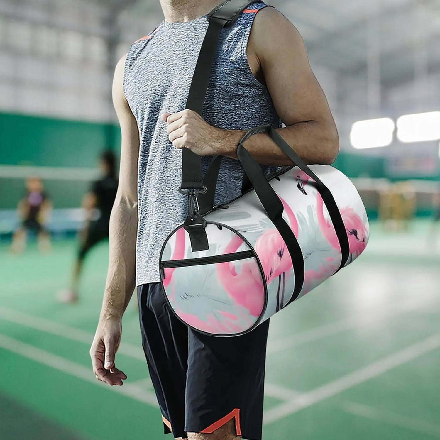 Gym Bags for Men Women Love Flamingo Duffle Bag Travel Overnight Bag with Shoe Compartment Tote Bags