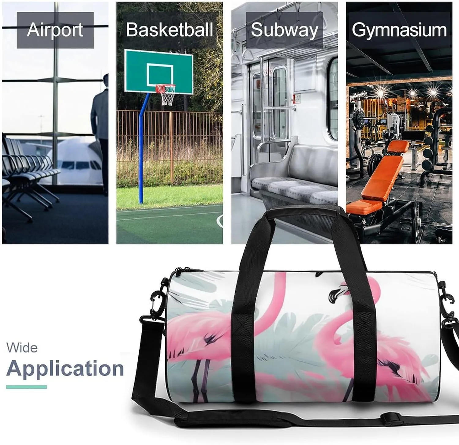 Gym Bags for Men Women Love Flamingo Duffle Bag Travel Overnight Bag with Shoe Compartment Tote Bags