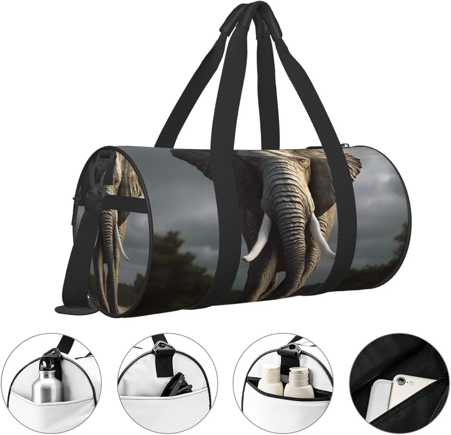Gym Bags Small 3D Elephant Duffel Bag Overnight Bag with Shoe Compartment Carryon Bag for Men Women