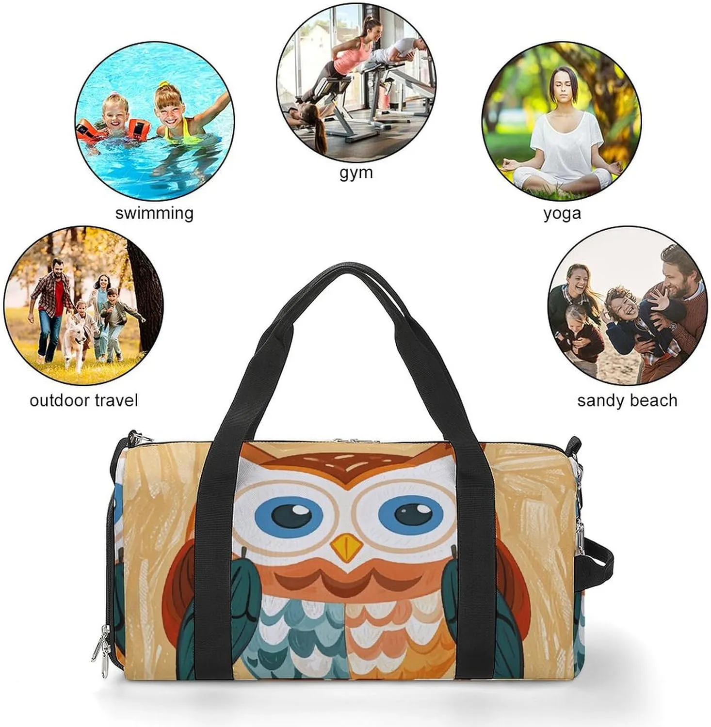 Gym Bags Small Animal Cartoon Owls Cute Duffel Bag Overnight Bag with Shoe Compartment Carryon Bag for Men Women