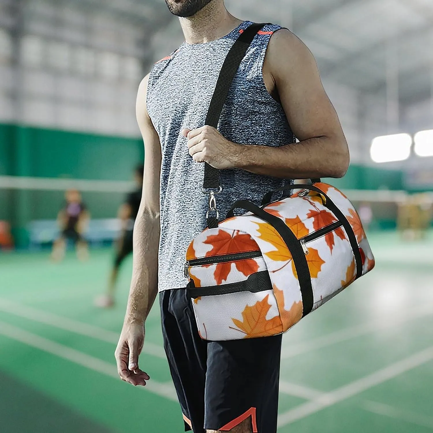 Gym Bags Small Autumn Maple Leaves Duffel Bag Overnight Bag with Shoe Compartment Carryon Bag for Men Women