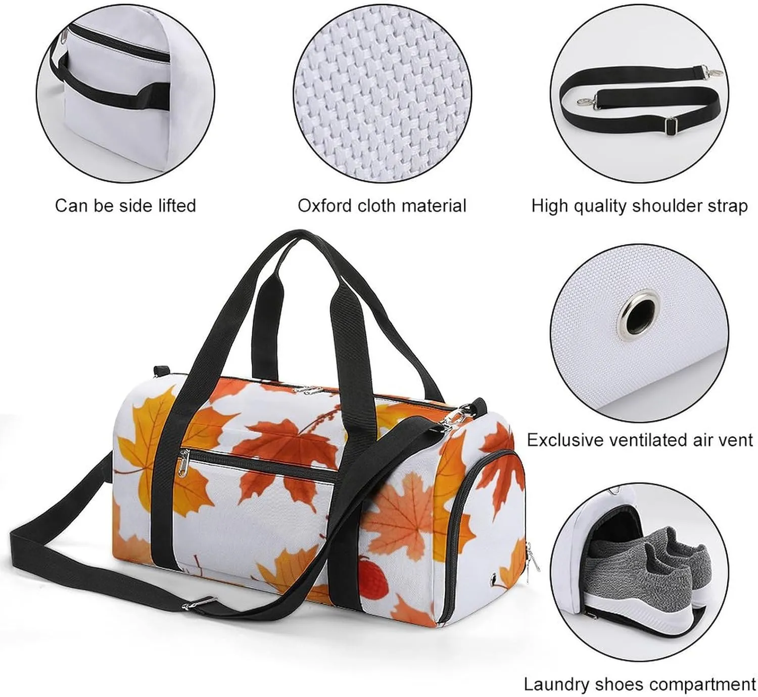 Gym Bags Small Autumn Maple Leaves Duffel Bag Overnight Bag with Shoe Compartment Carryon Bag for Men Women