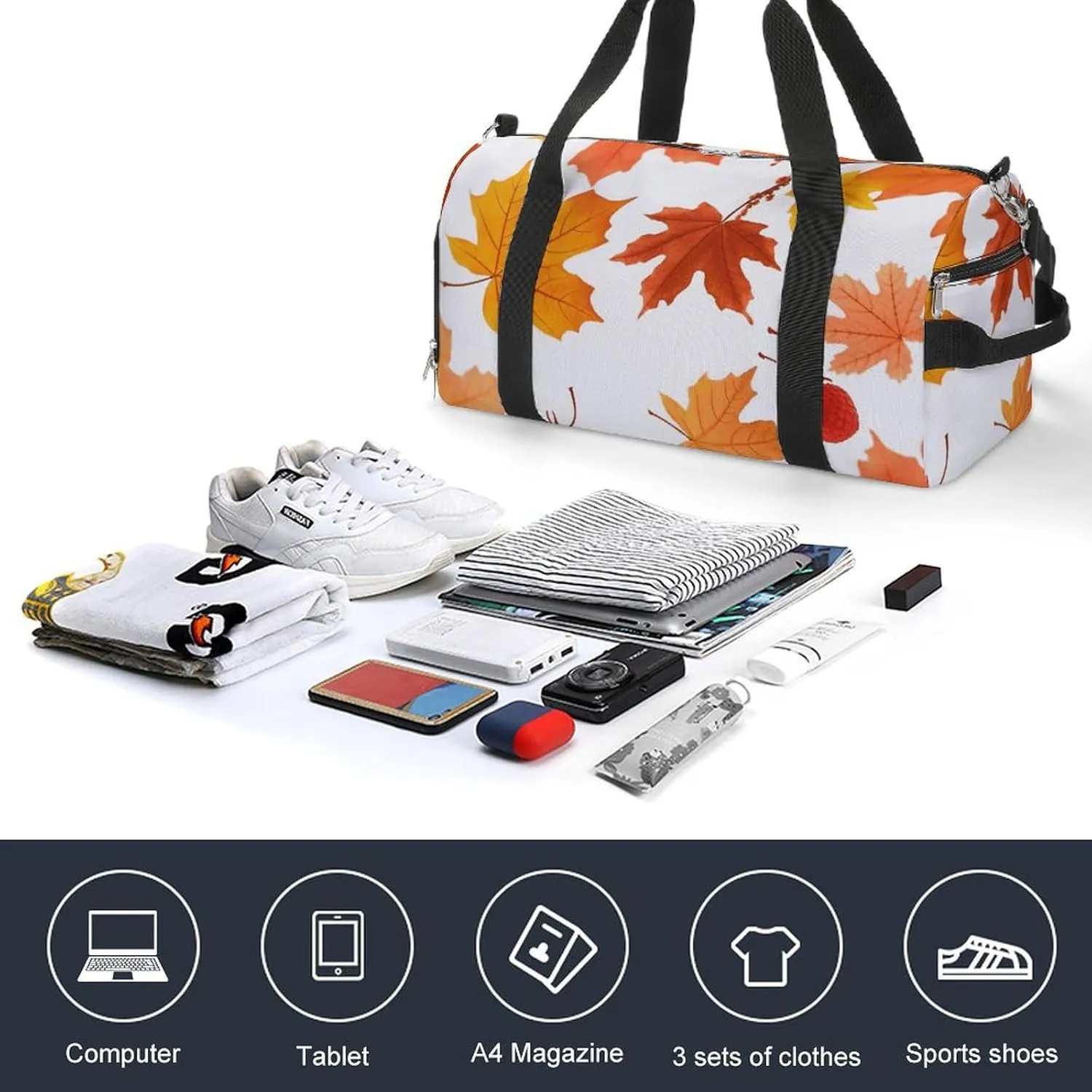 Gym Bags Small Autumn Maple Leaves Duffel Bag Overnight Bag with Shoe Compartment Carryon Bag for Men Women