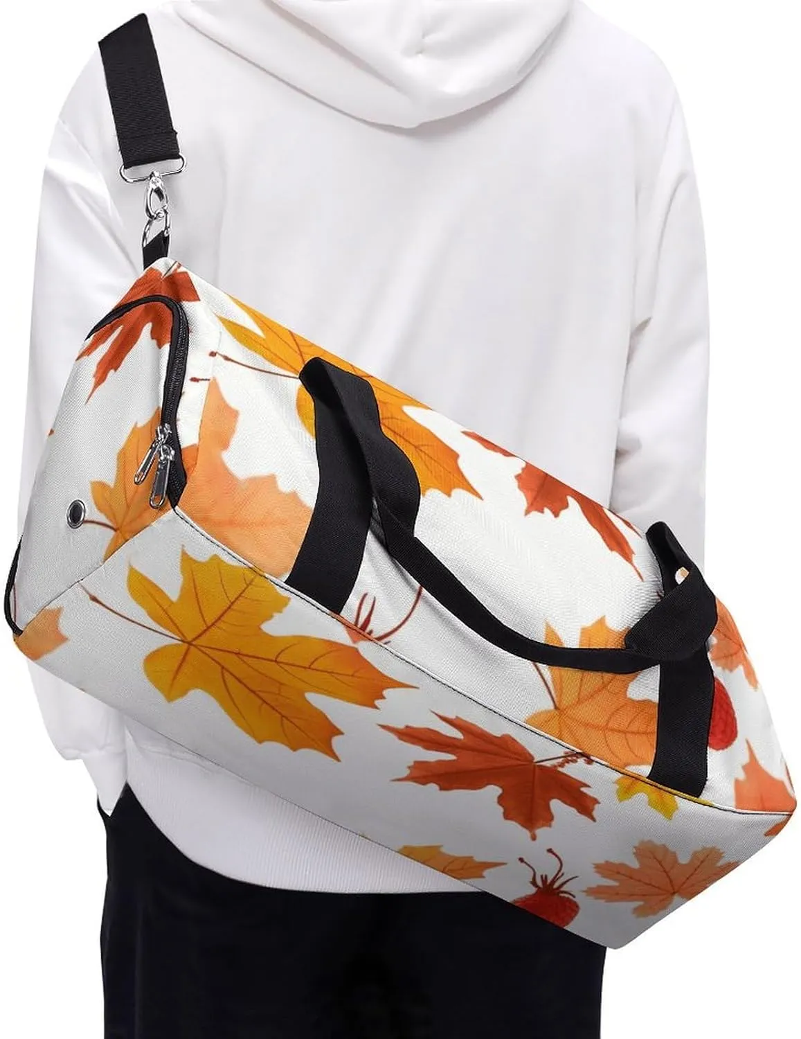Gym Bags Small Autumn Maple Leaves Duffel Bag Overnight Bag with Shoe Compartment Carryon Bag for Men Women