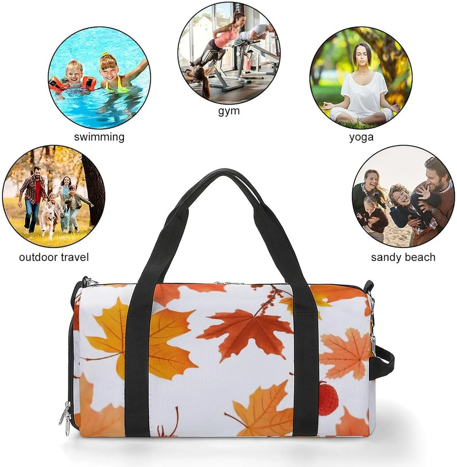Gym Bags Small Autumn Maple Leaves Duffel Bag Overnight Bag with Shoe Compartment Carryon Bag for Men Women