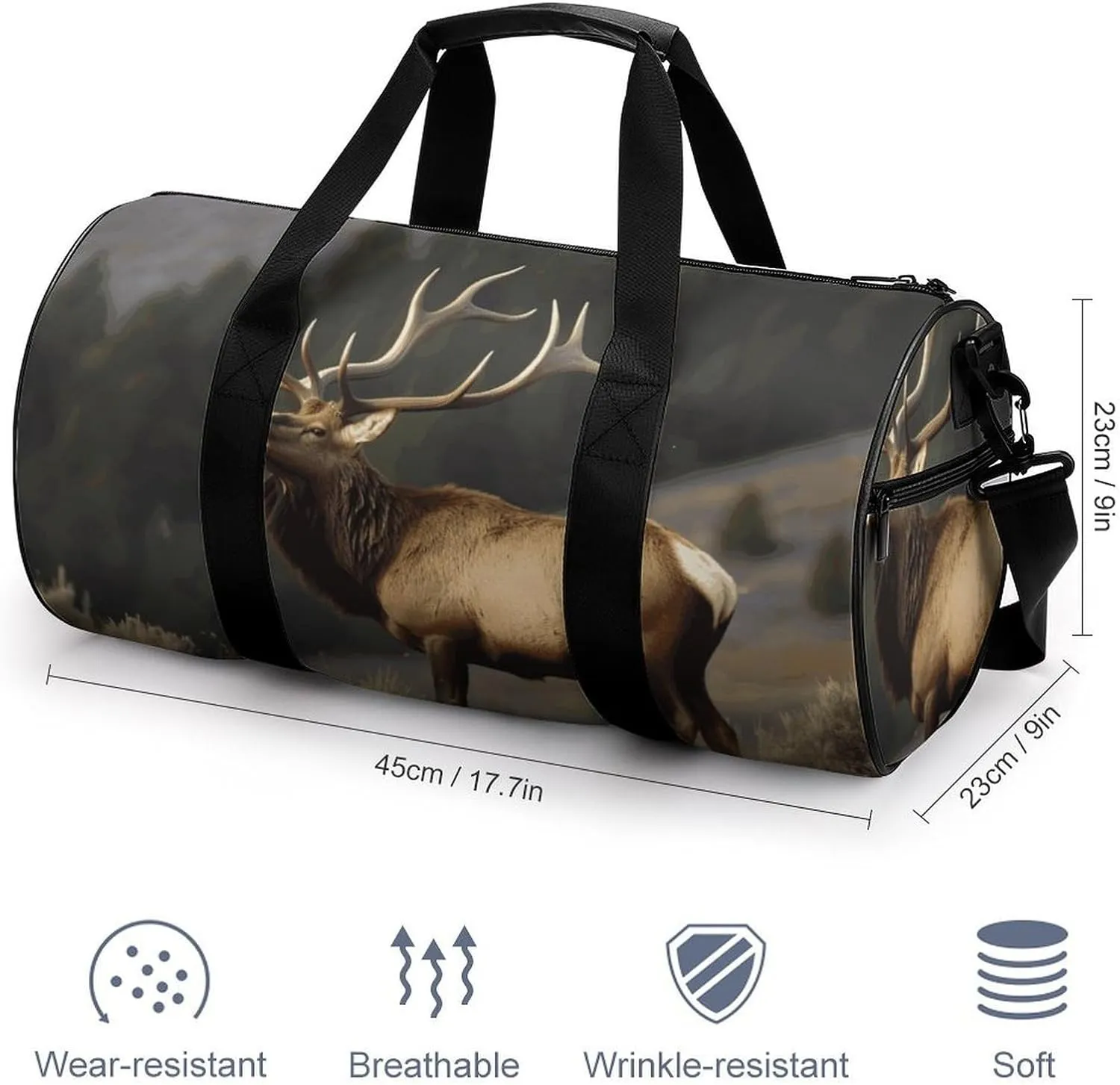 Gym Bags Small Bull Elk Duffel Bag Overnight Bag with Shoe Compartment Carryon Bag for Men Women