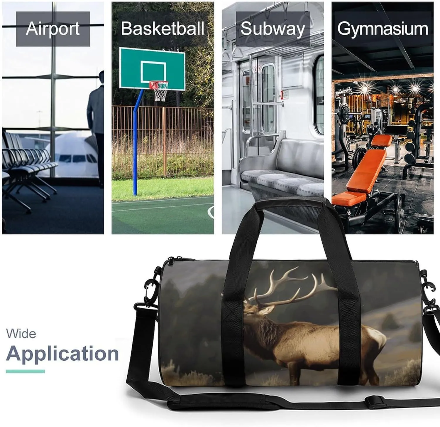Gym Bags Small Bull Elk Duffel Bag Overnight Bag with Shoe Compartment Carryon Bag for Men Women