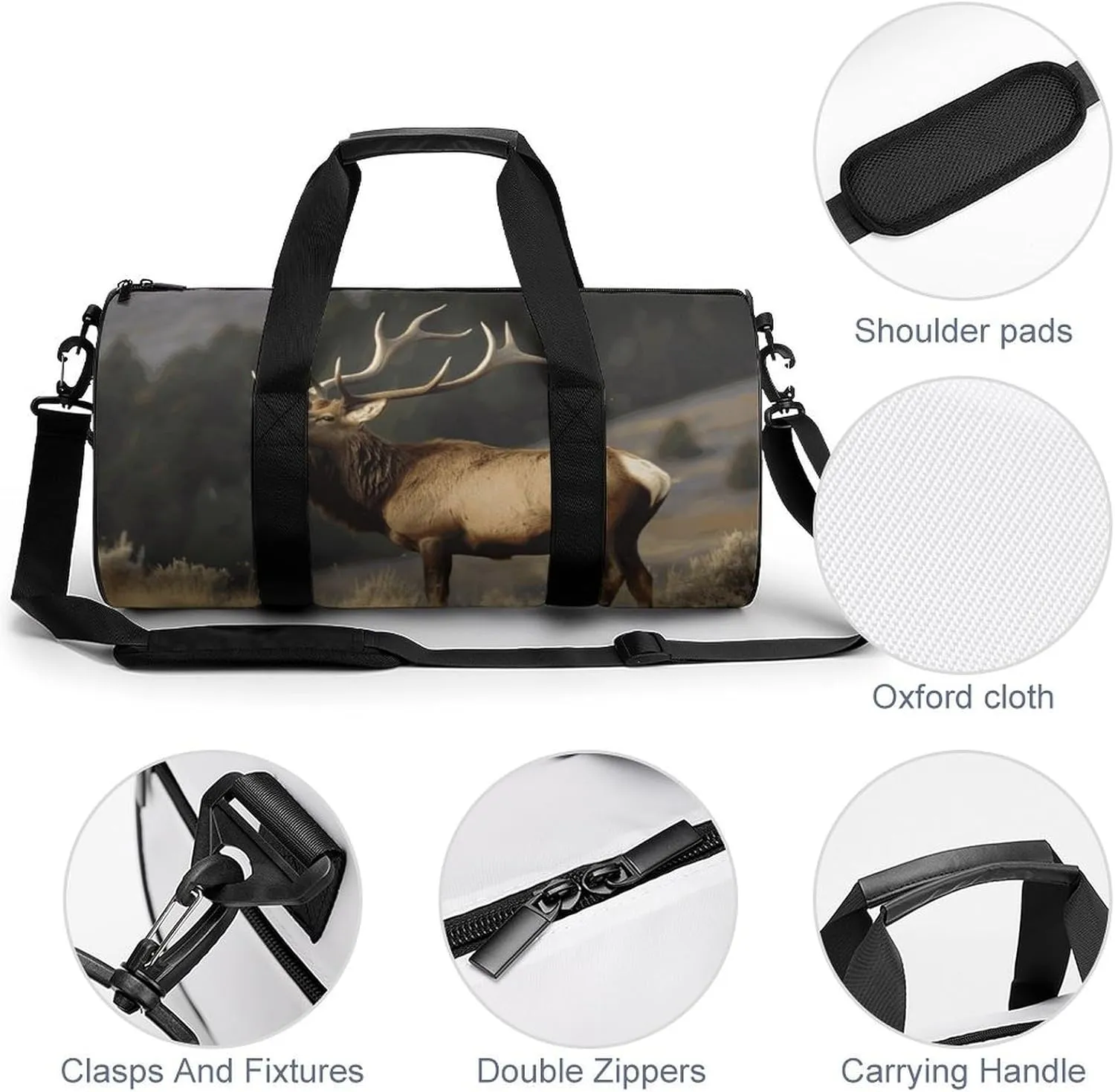 Gym Bags Small Bull Elk Duffel Bag Overnight Bag with Shoe Compartment Carryon Bag for Men Women