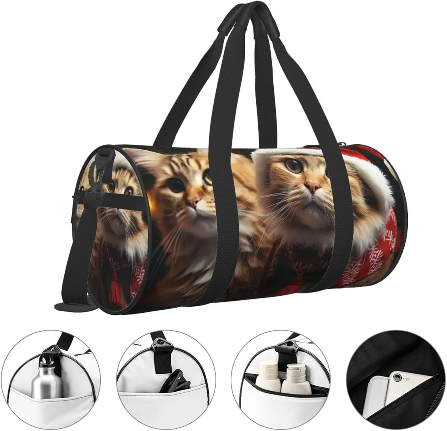 Gym Bags Small Christmas Cat Duffel Bag Overnight Bag with Shoe Compartment Carryon Bag for Men Women