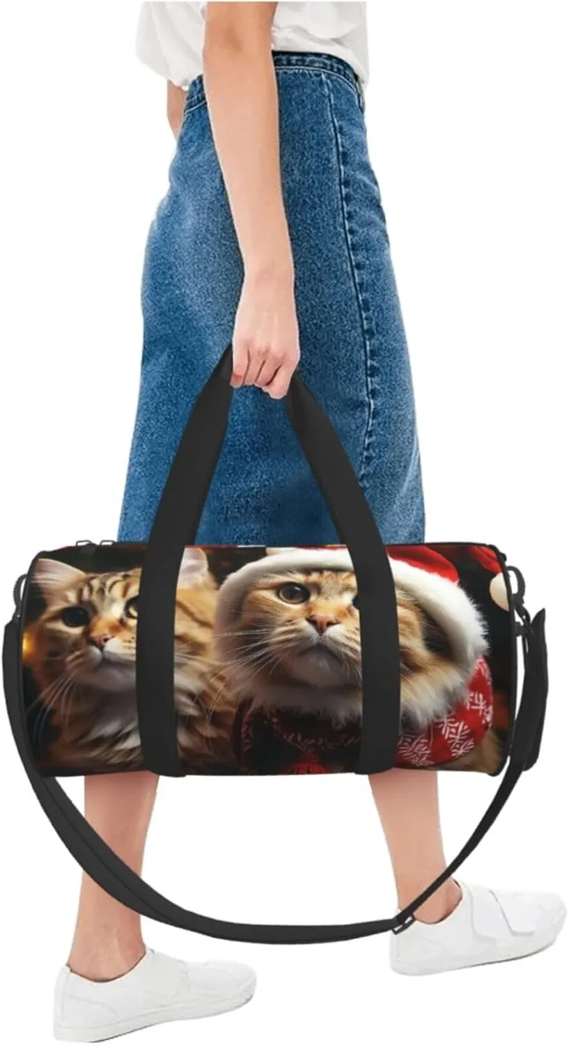 Gym Bags Small Christmas Cat Duffel Bag Overnight Bag with Shoe Compartment Carryon Bag for Men Women