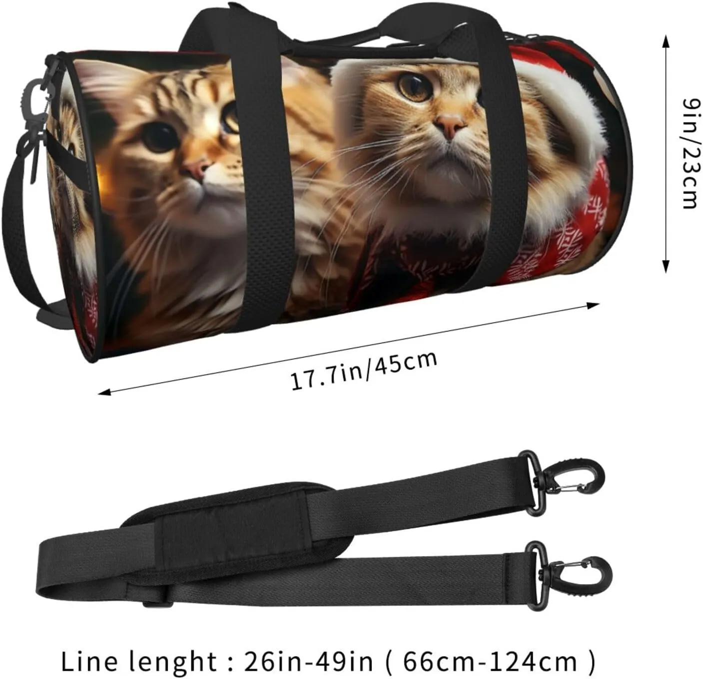 Gym Bags Small Christmas Cat Duffel Bag Overnight Bag with Shoe Compartment Carryon Bag for Men Women