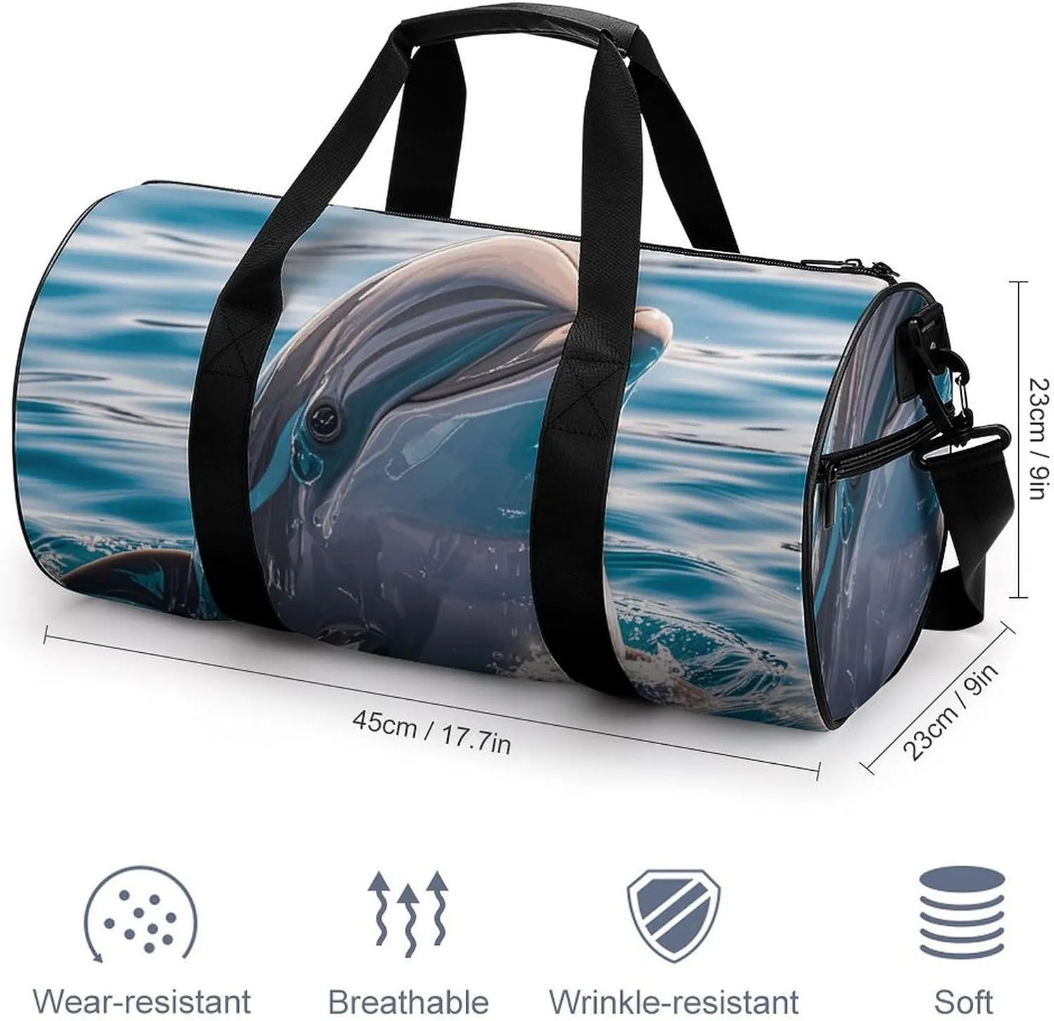 Gym Bags Small Cute Dolphin Duffel Bag Overnight Bag with Shoe Compartment Carryon Bag for Men Women
