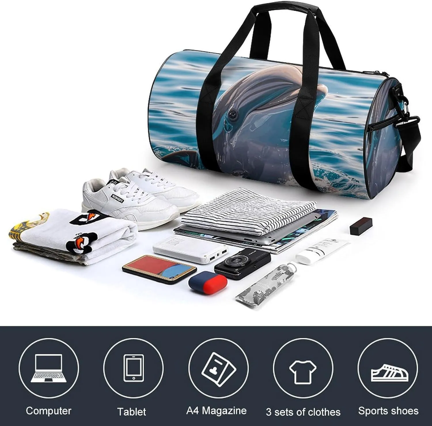Gym Bags Small Cute Dolphin Duffel Bag Overnight Bag with Shoe Compartment Carryon Bag for Men Women