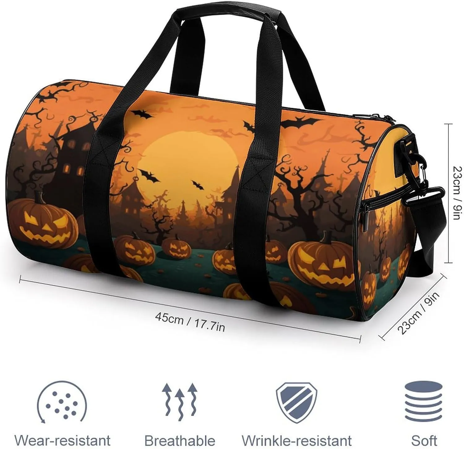 Gym Bags Small Halloween Orange Duffel Bag Overnight Bag with Shoe Compartment Carryon Bag for Men Women