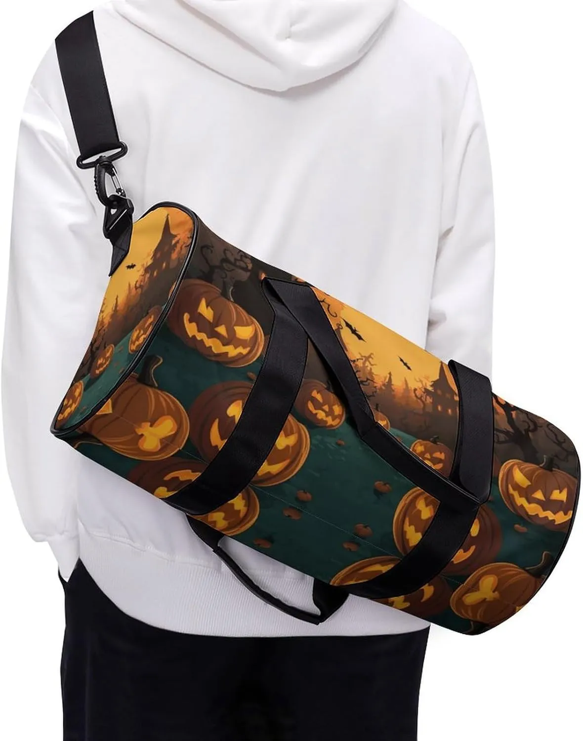 Gym Bags Small Halloween Orange Duffel Bag Overnight Bag with Shoe Compartment Carryon Bag for Men Women