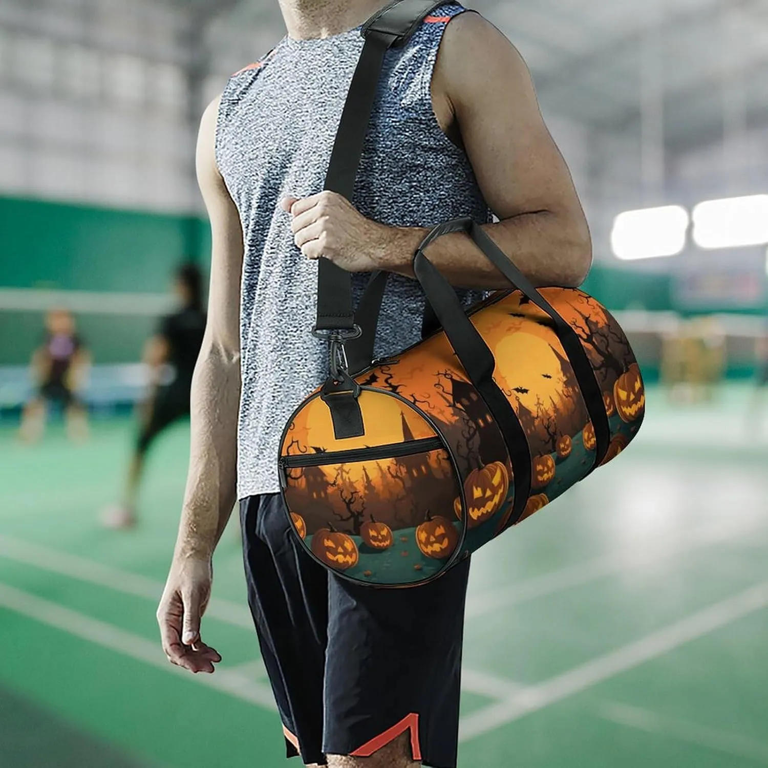 Gym Bags Small Halloween Orange Duffel Bag Overnight Bag with Shoe Compartment Carryon Bag for Men Women