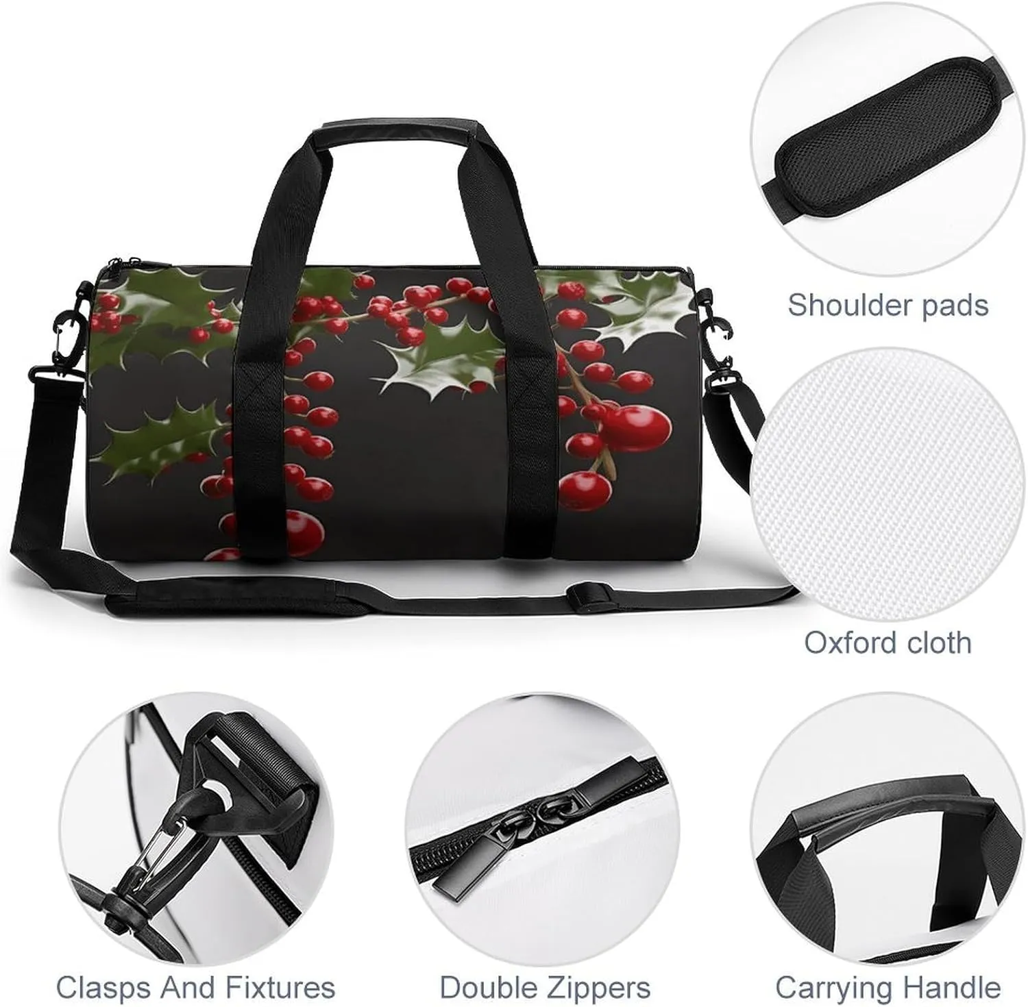Gym Bags Small Holly Berry Branches Duffel Bag Overnight Bag with Shoe Compartment Carryon Bag for Men Women