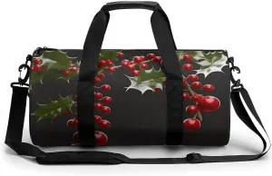 Gym Bags Small Holly Berry Branches Duffel Bag Overnight Bag with Shoe Compartment Carryon Bag for Men Women