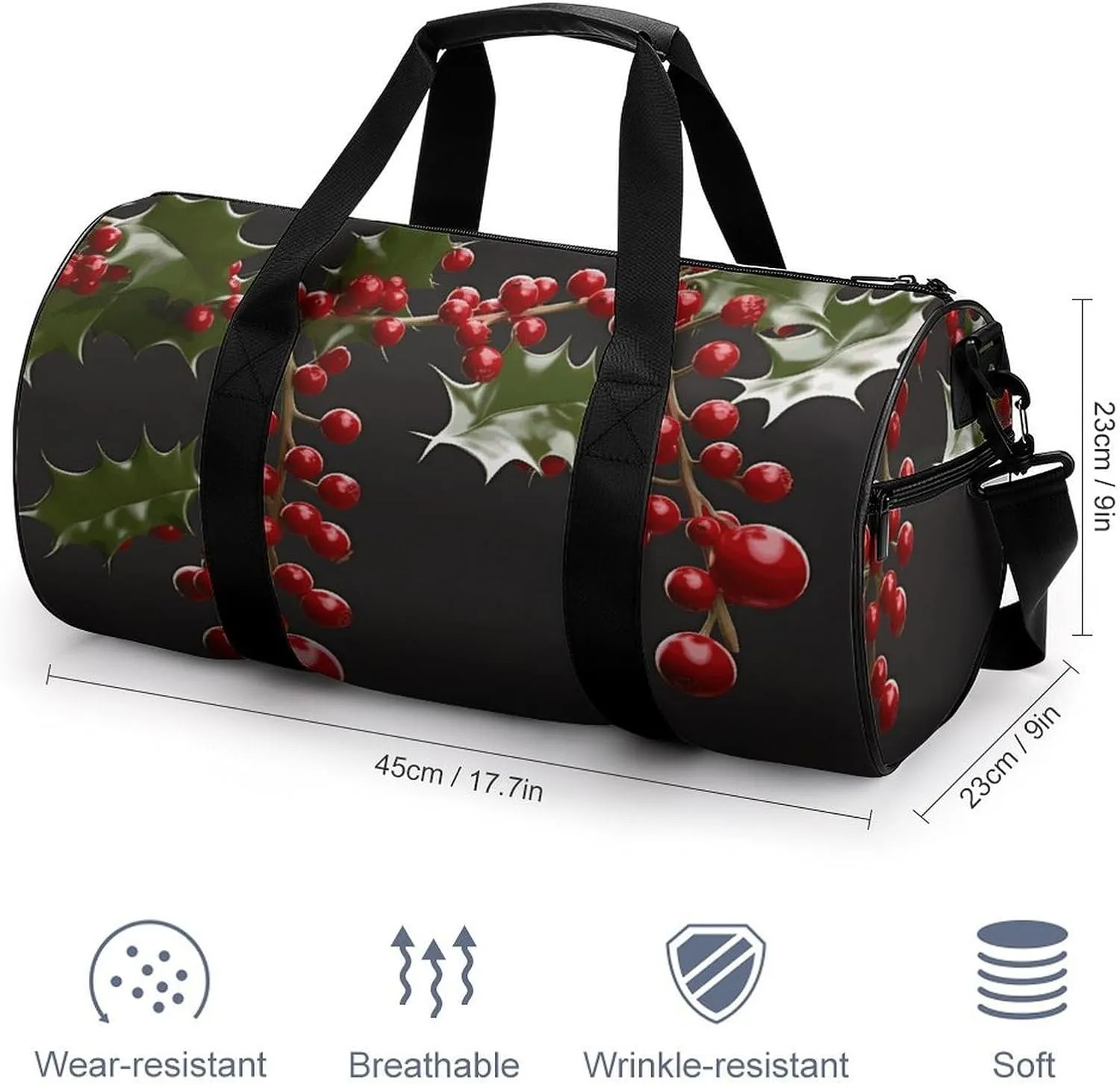 Gym Bags Small Holly Berry Branches Duffel Bag Overnight Bag with Shoe Compartment Carryon Bag for Men Women