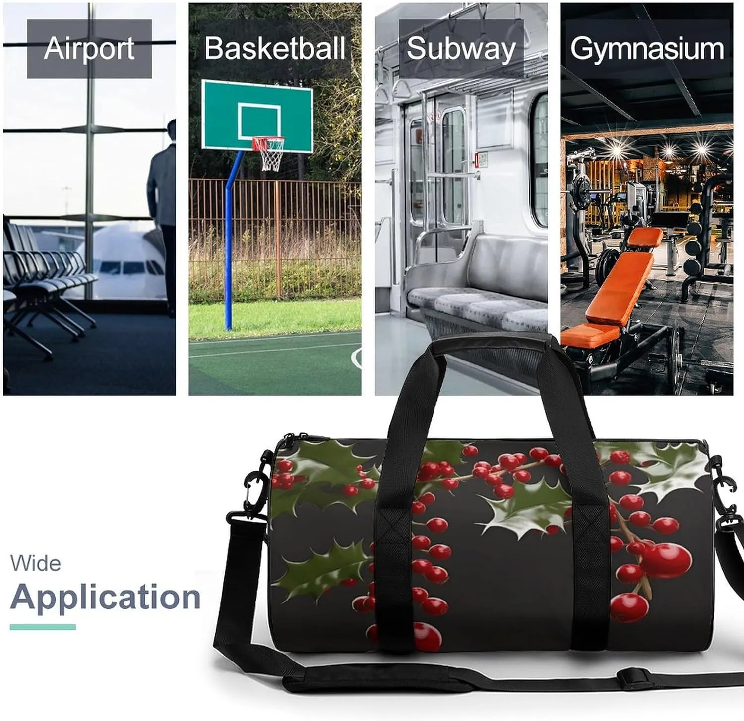 Gym Bags Small Holly Berry Branches Duffel Bag Overnight Bag with Shoe Compartment Carryon Bag for Men Women