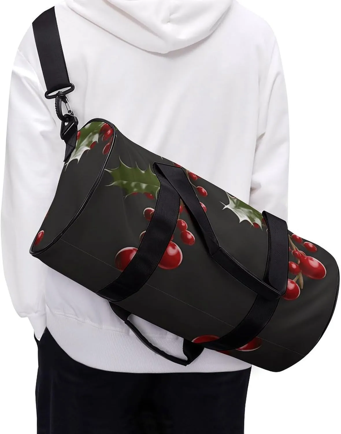 Gym Bags Small Holly Berry Branches Duffel Bag Overnight Bag with Shoe Compartment Carryon Bag for Men Women